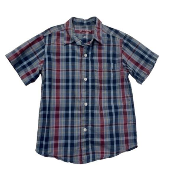 Faded Glory Plaid Button Down Shirt Short Sleeves Blue Red boys Size Small 6-7 - Picture 1 of 6